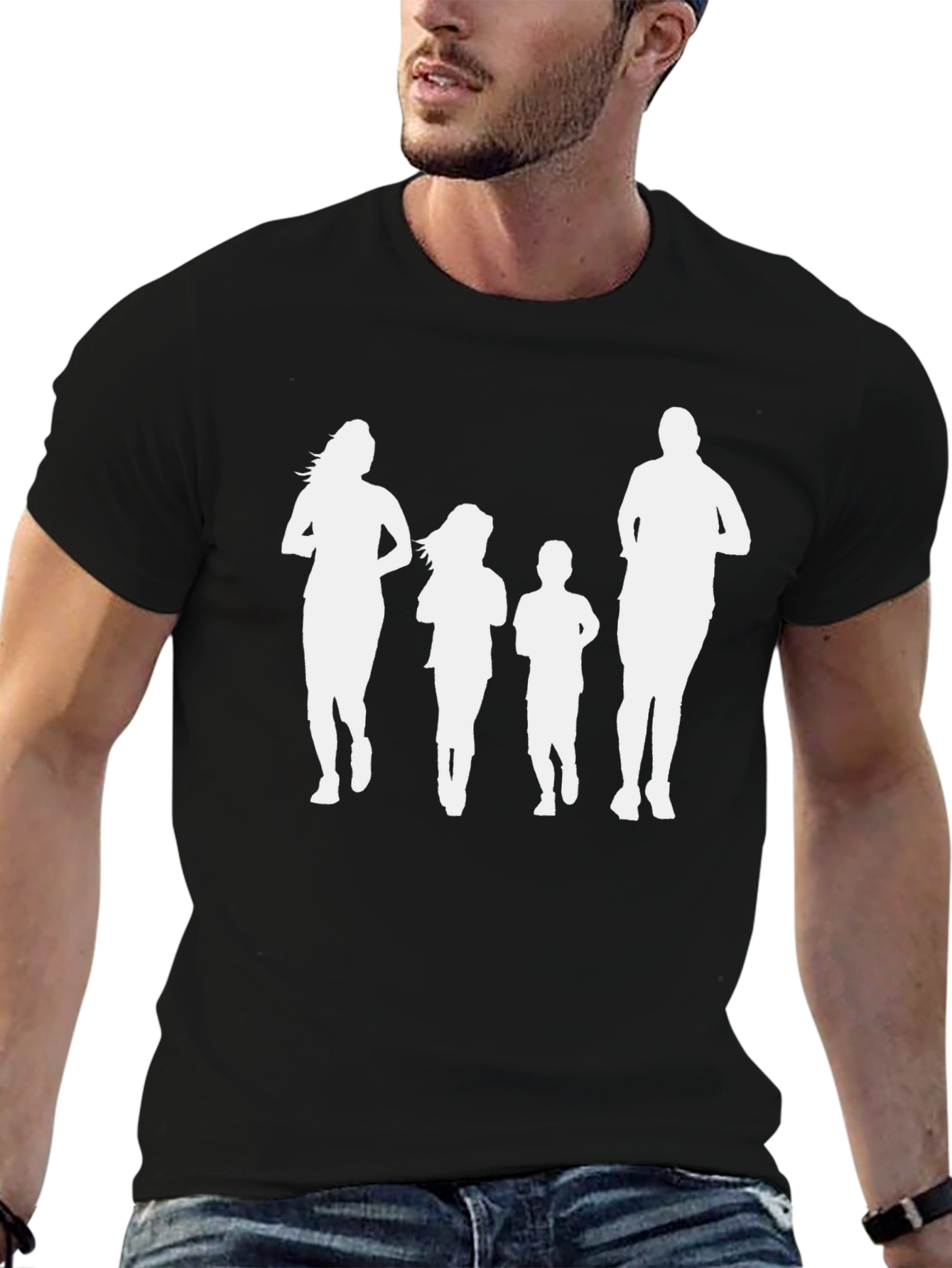 Family Run T-Shirt: Black Crew Neck Graphic Tee