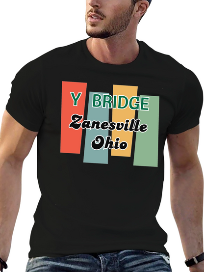 Y Bridge Zanesville Ohio Retro Black T-Shirt