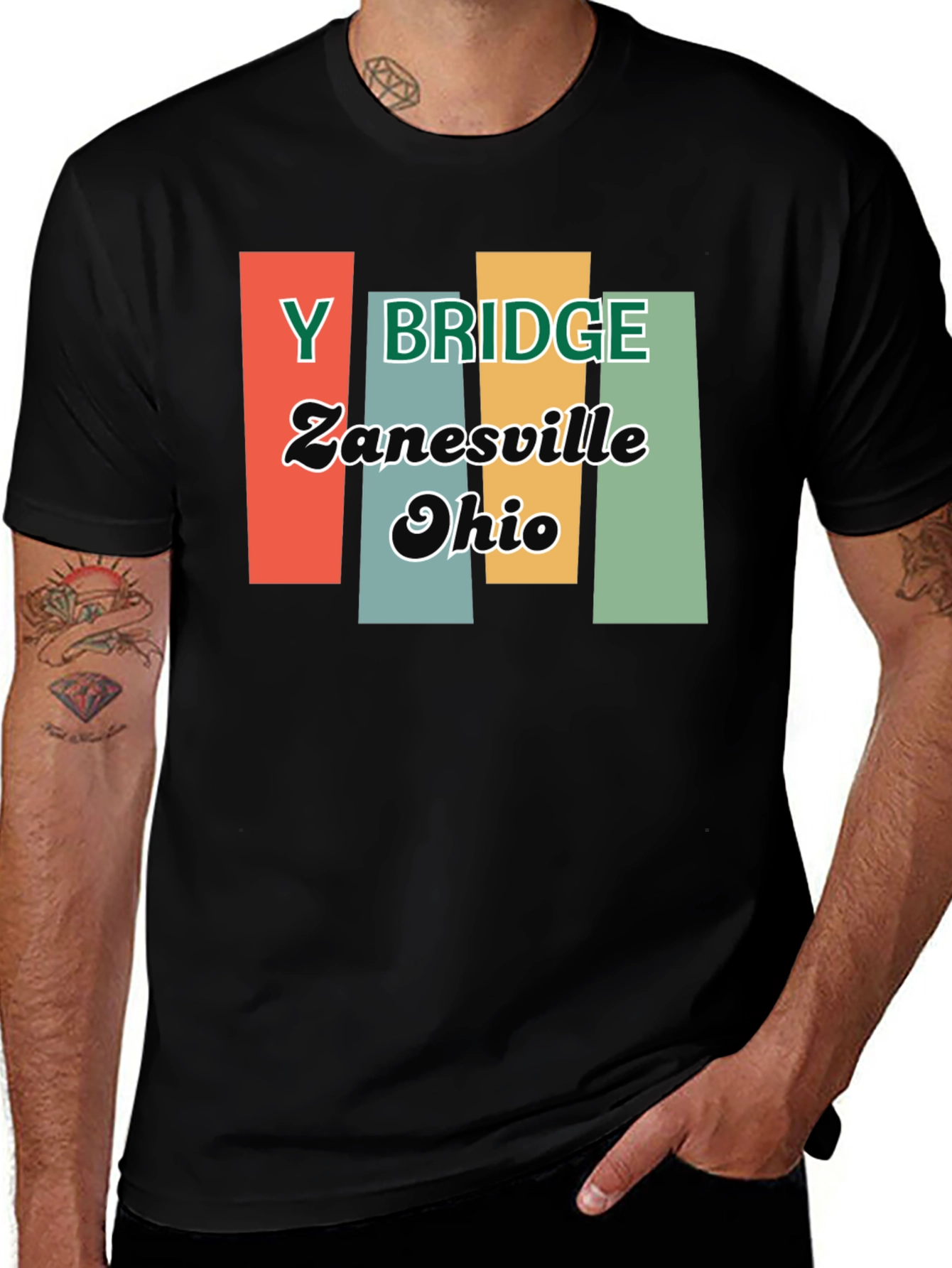 Y Bridge Zanesville Ohio Retro Black T-Shirt