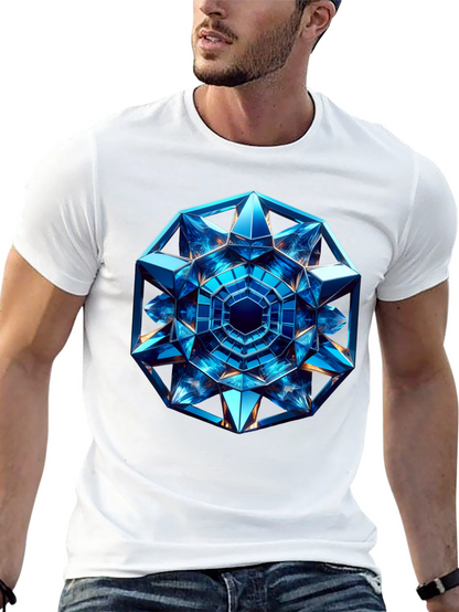 Geometric Blue Crystal Design T-Shirt
