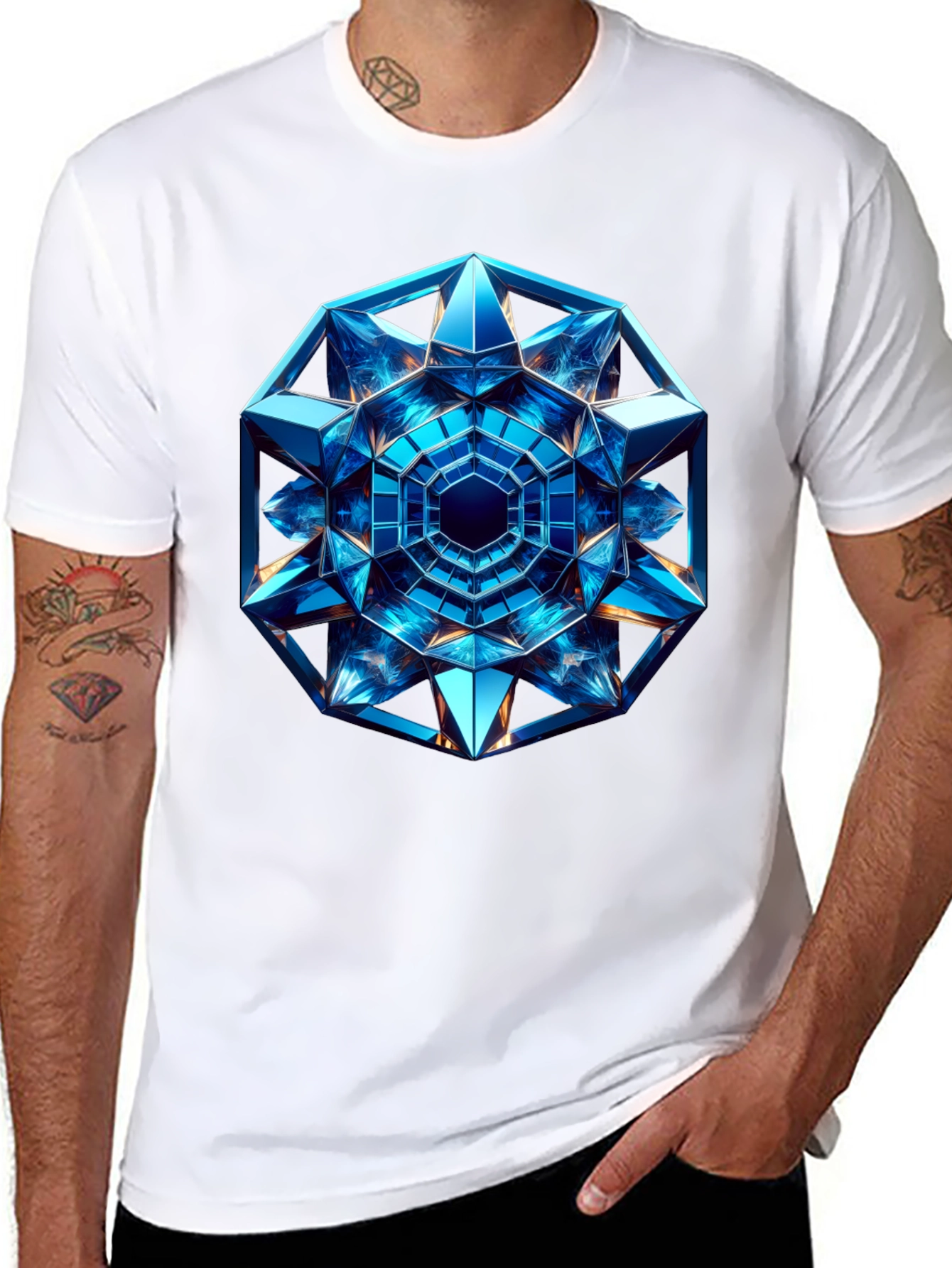 Geometric Blue Crystal Design T-Shirt