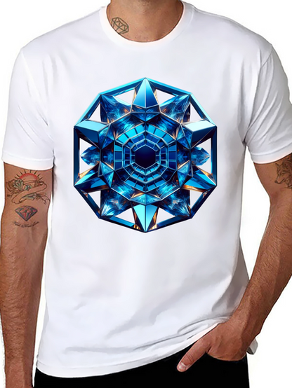 Geometric Blue Crystal Design T-Shirt
