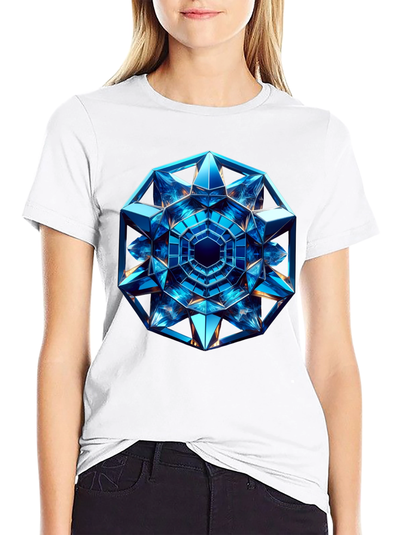 Geometric Blue Crystal Design T-Shirt