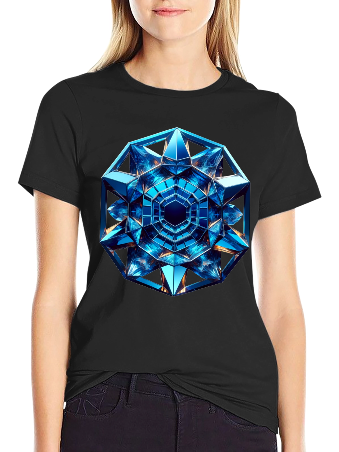 Geometric Blue Crystal Design T-Shirt