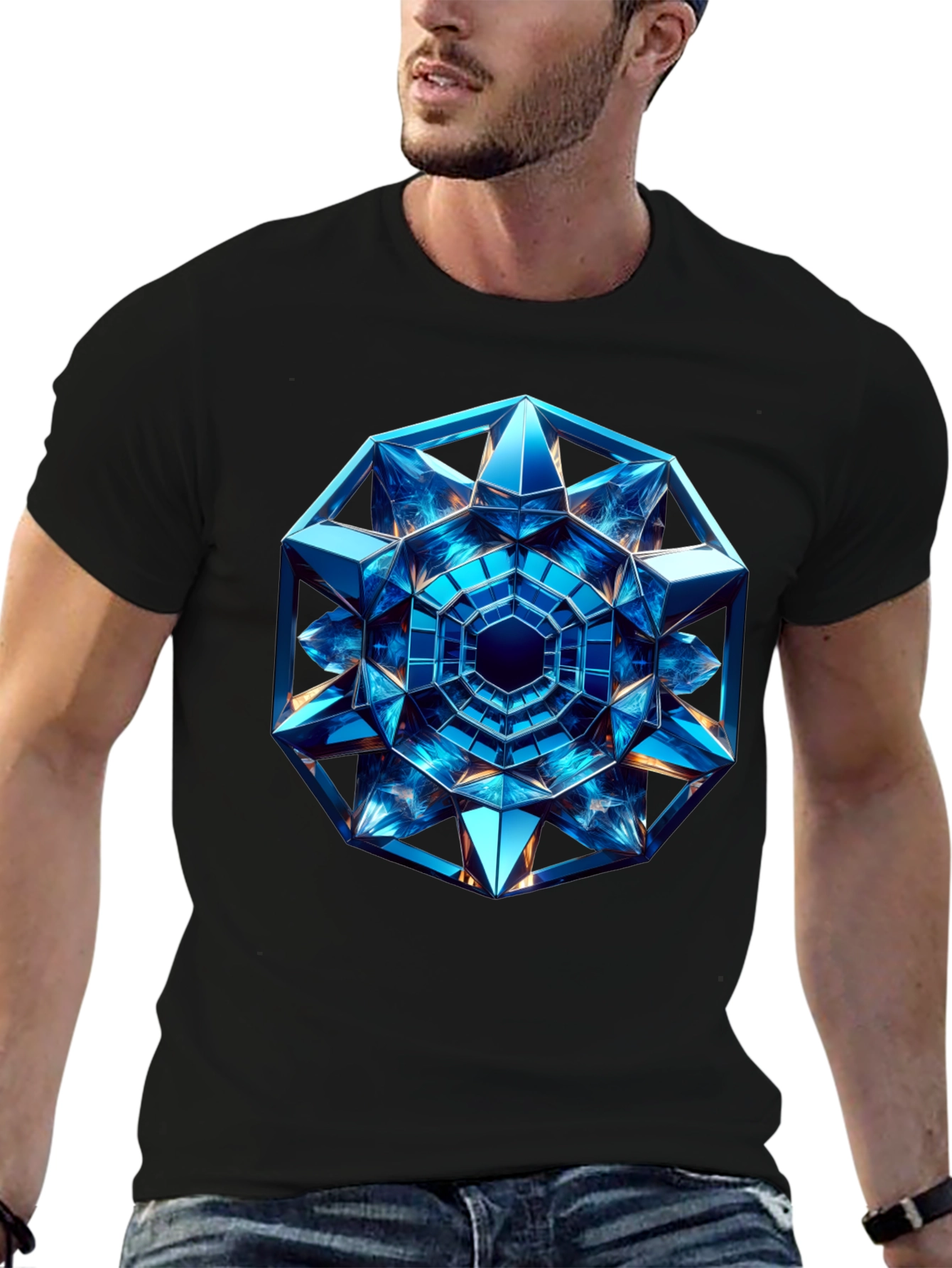 Geometric Blue Crystal Design T-Shirt