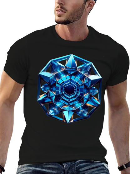 Geometric Blue Crystal Design T-Shirt