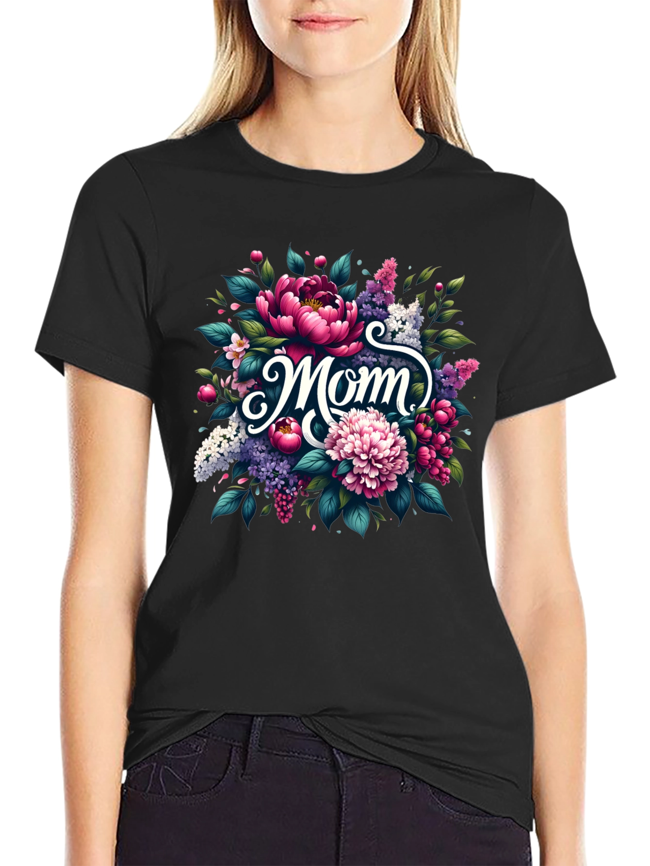Floral Mom Graphic Tee - Black Unisex T-Shirt
