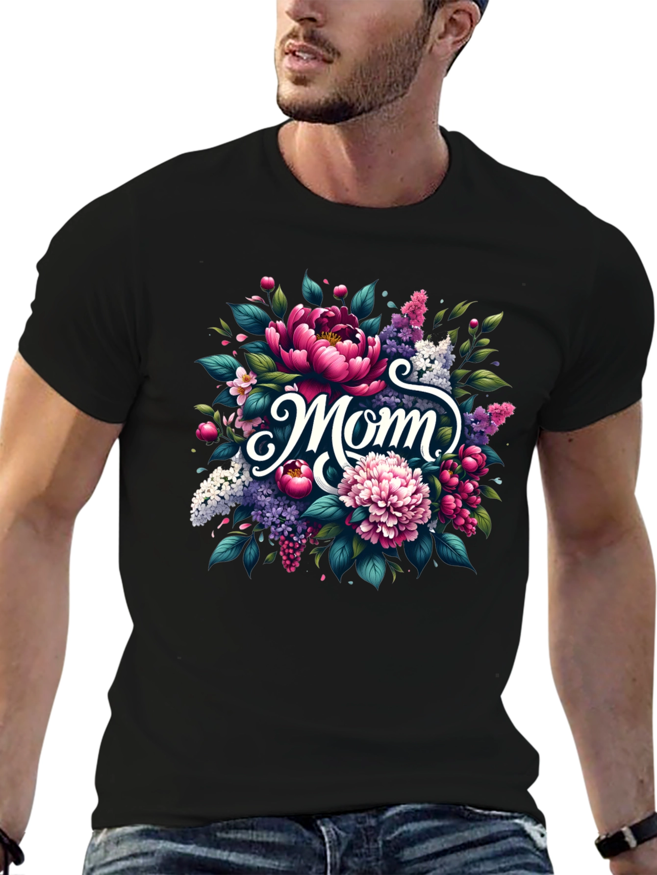 Floral Mom Graphic Tee - Black Unisex T-Shirt
