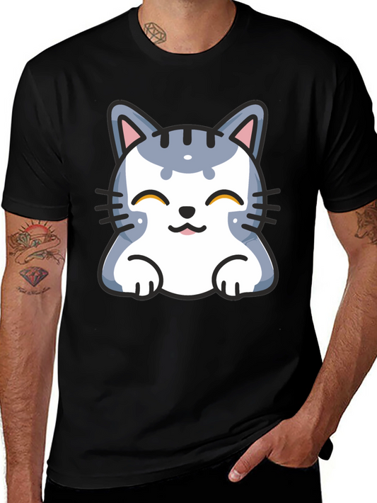 Cute Cartoon Cat T-Shirt - Black