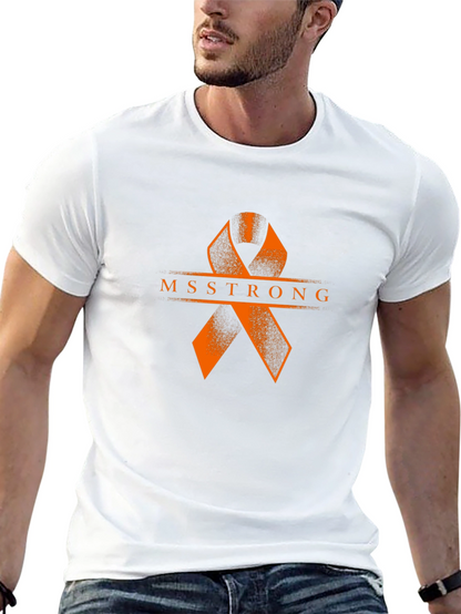 MS Strong Black Tee: Orange Ribbon Design