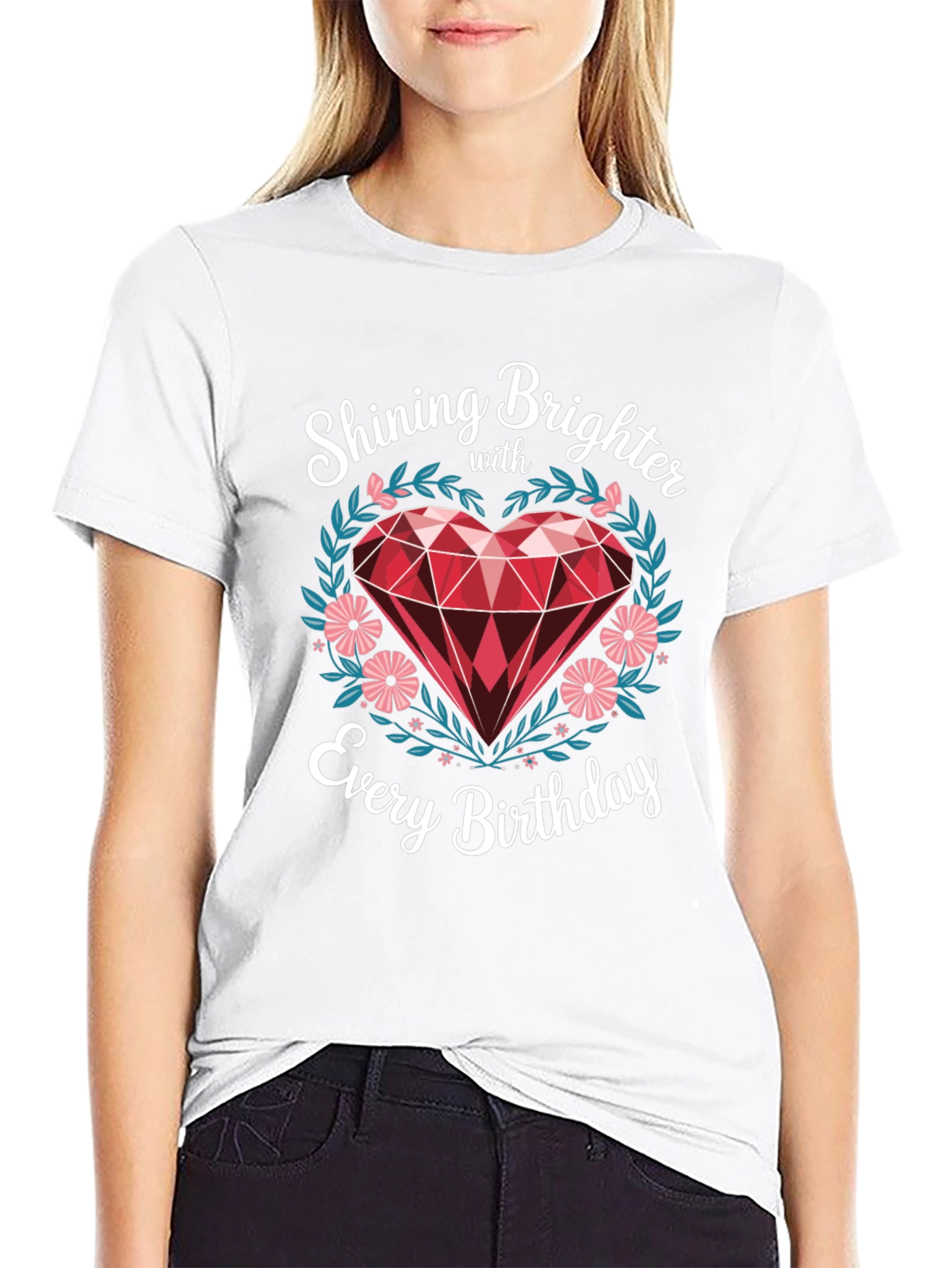 Shining Brighter Birthday T-Shirt - Heart Gem Design