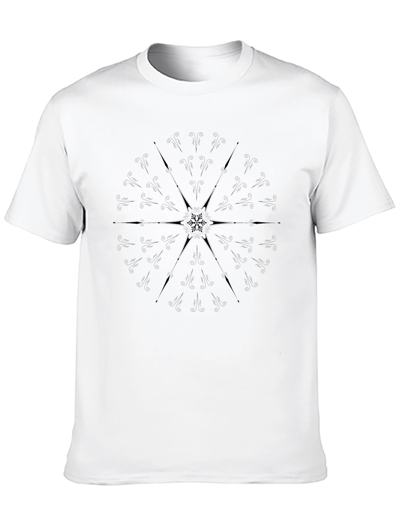 Geometric Snowflake Print Black T-Shirt