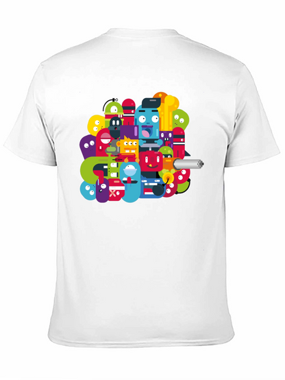 Funky Cartoon Character Graphic Black T-Shirt