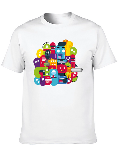 Funky Cartoon Character Graphic Black T-Shirt