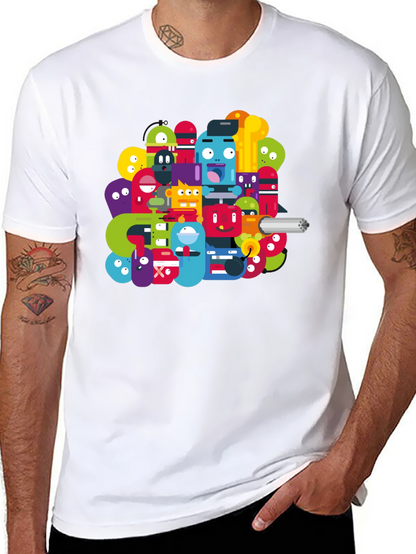 Funky Cartoon Character Graphic Black T-Shirt