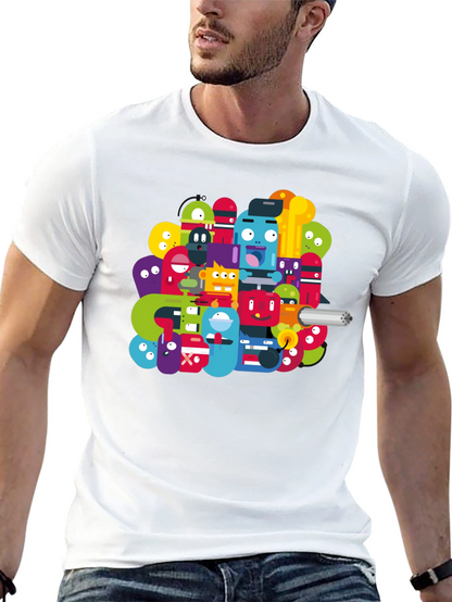 Funky Cartoon Character Graphic Black T-Shirt