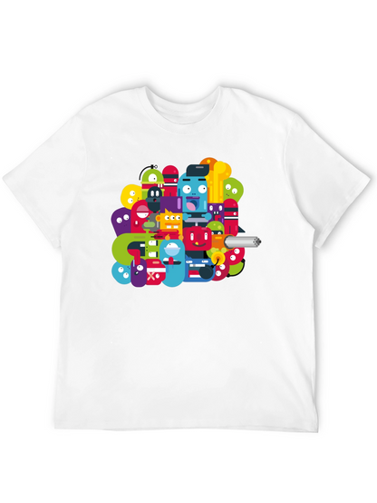 Funky Cartoon Character Graphic Black T-Shirt