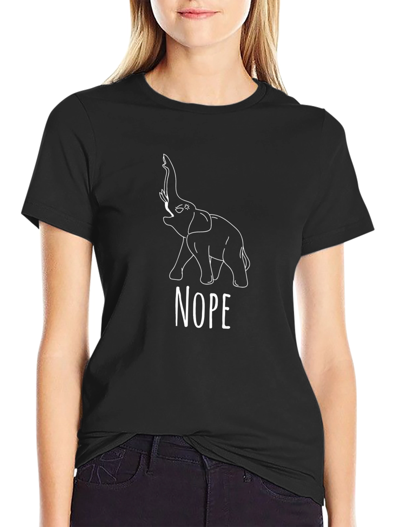 Nope Elephant Graphic Tee - Black Cotton Blend