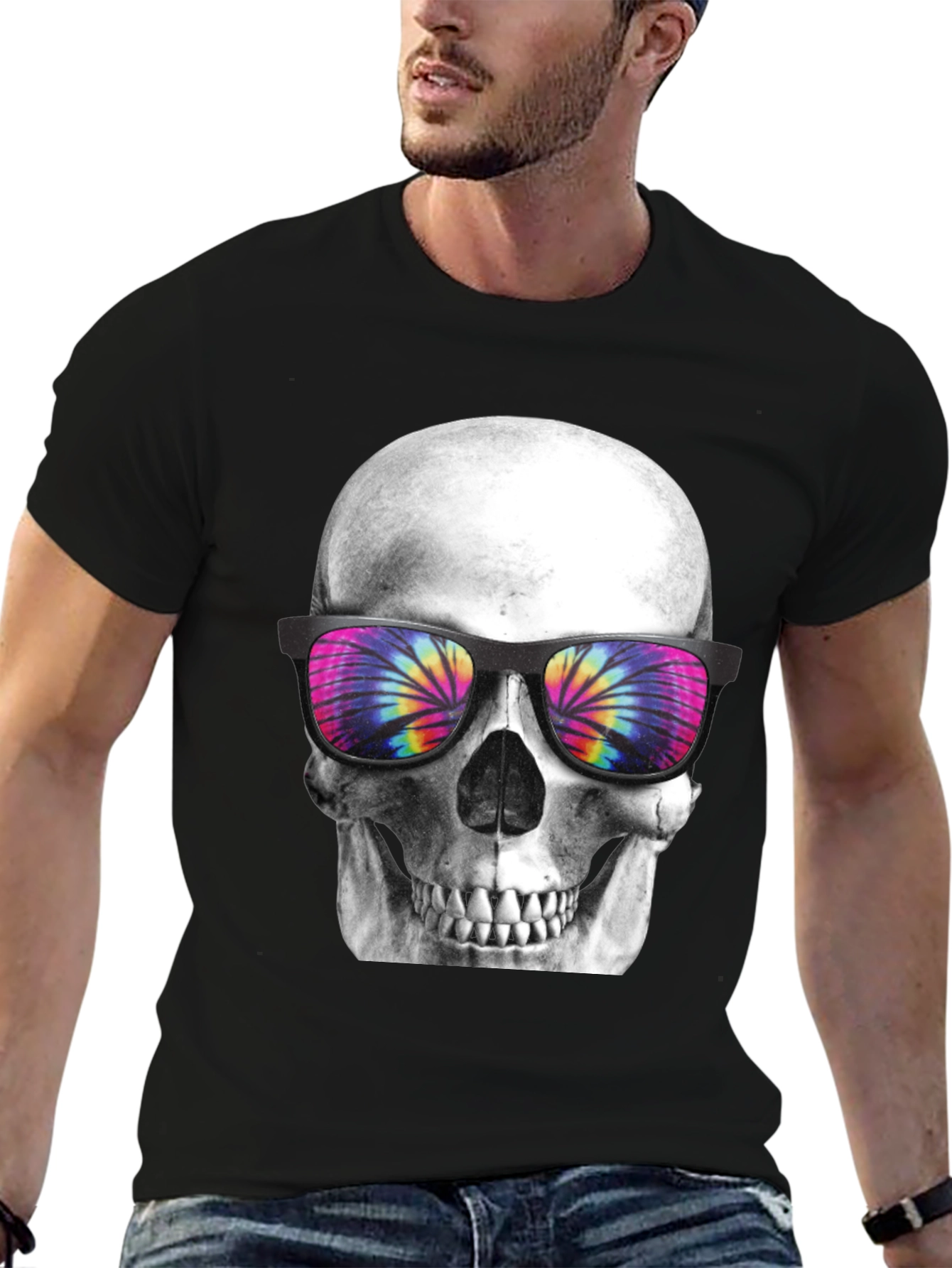 Skull with Tie Dye Sunglasses Graphic Tee