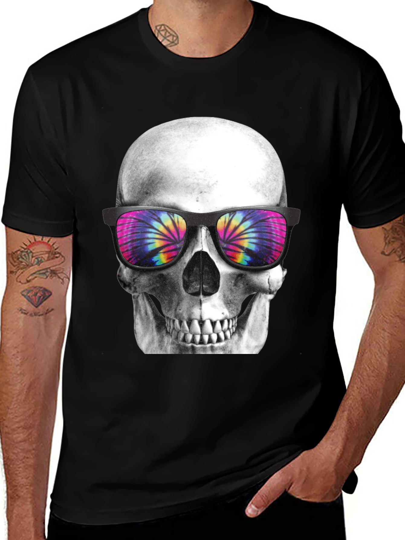 Skull with Tie Dye Sunglasses Graphic Tee