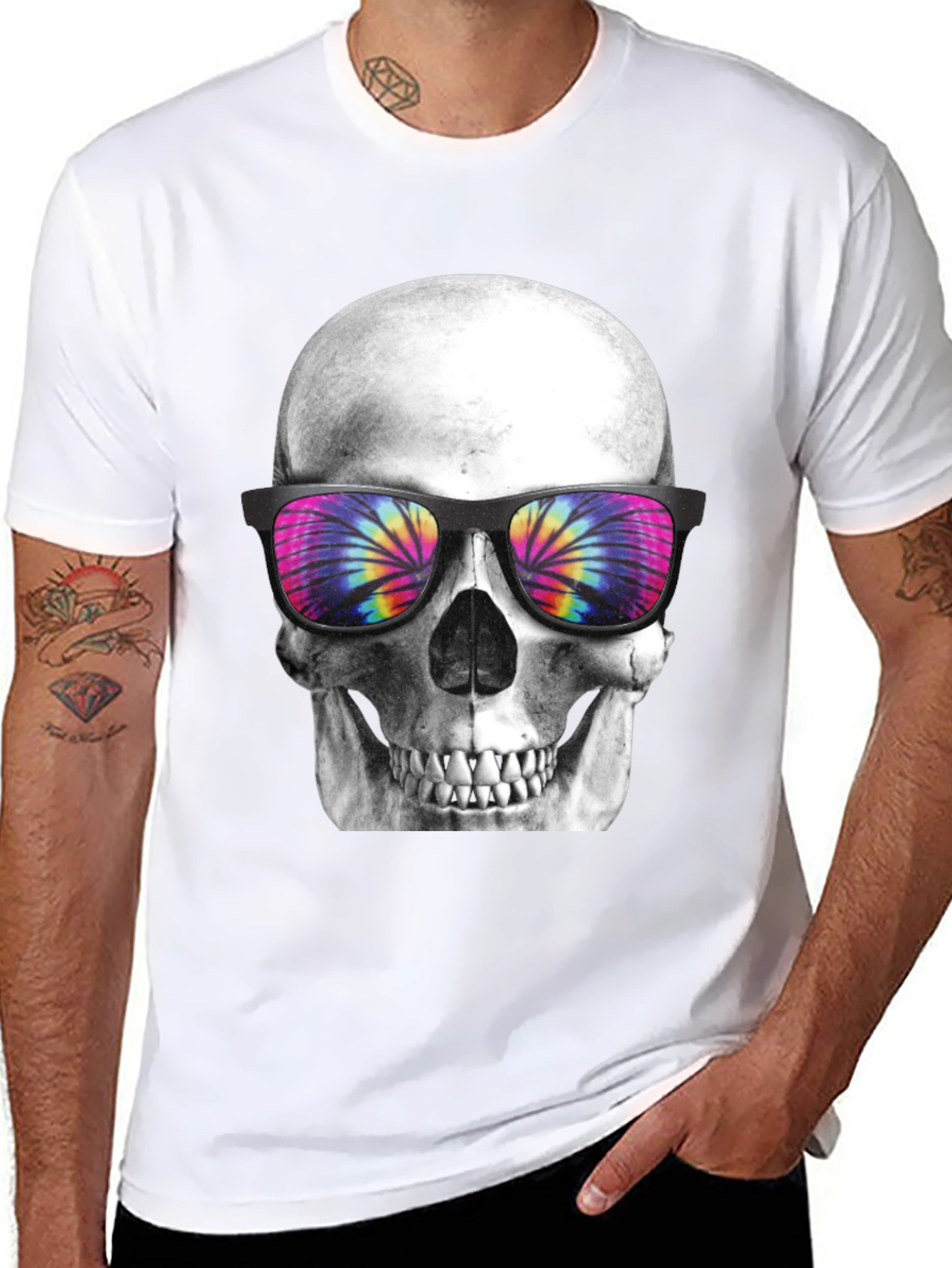 Skull with Tie Dye Sunglasses Graphic Tee