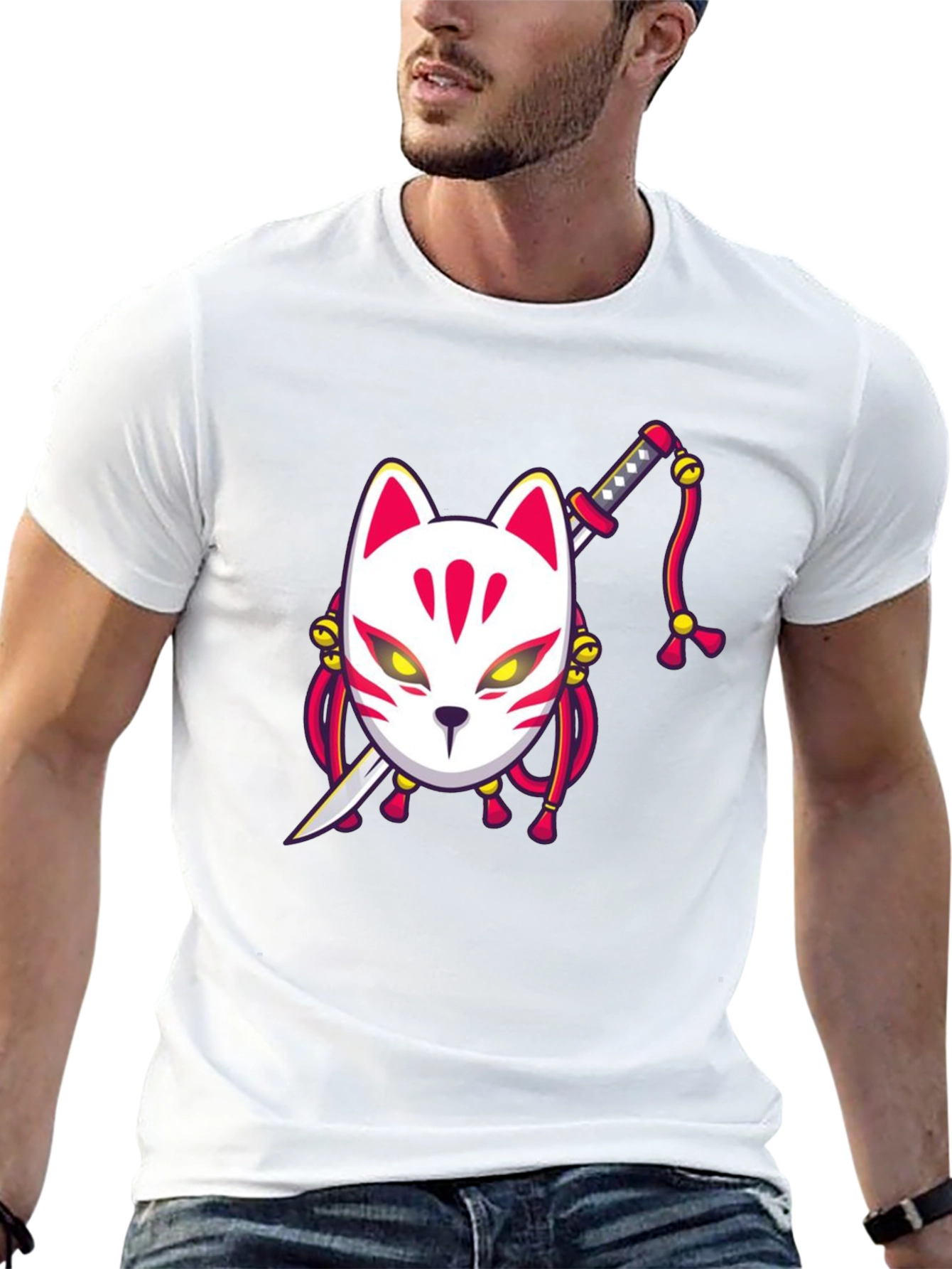 Fox Mask Katana Graphic Tee - Unique Style