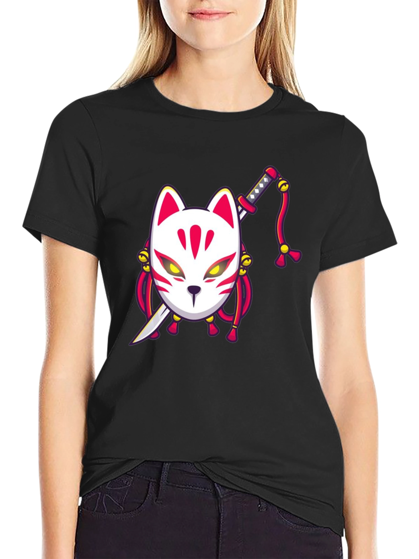 Fox Mask Katana Graphic Tee - Unique Style