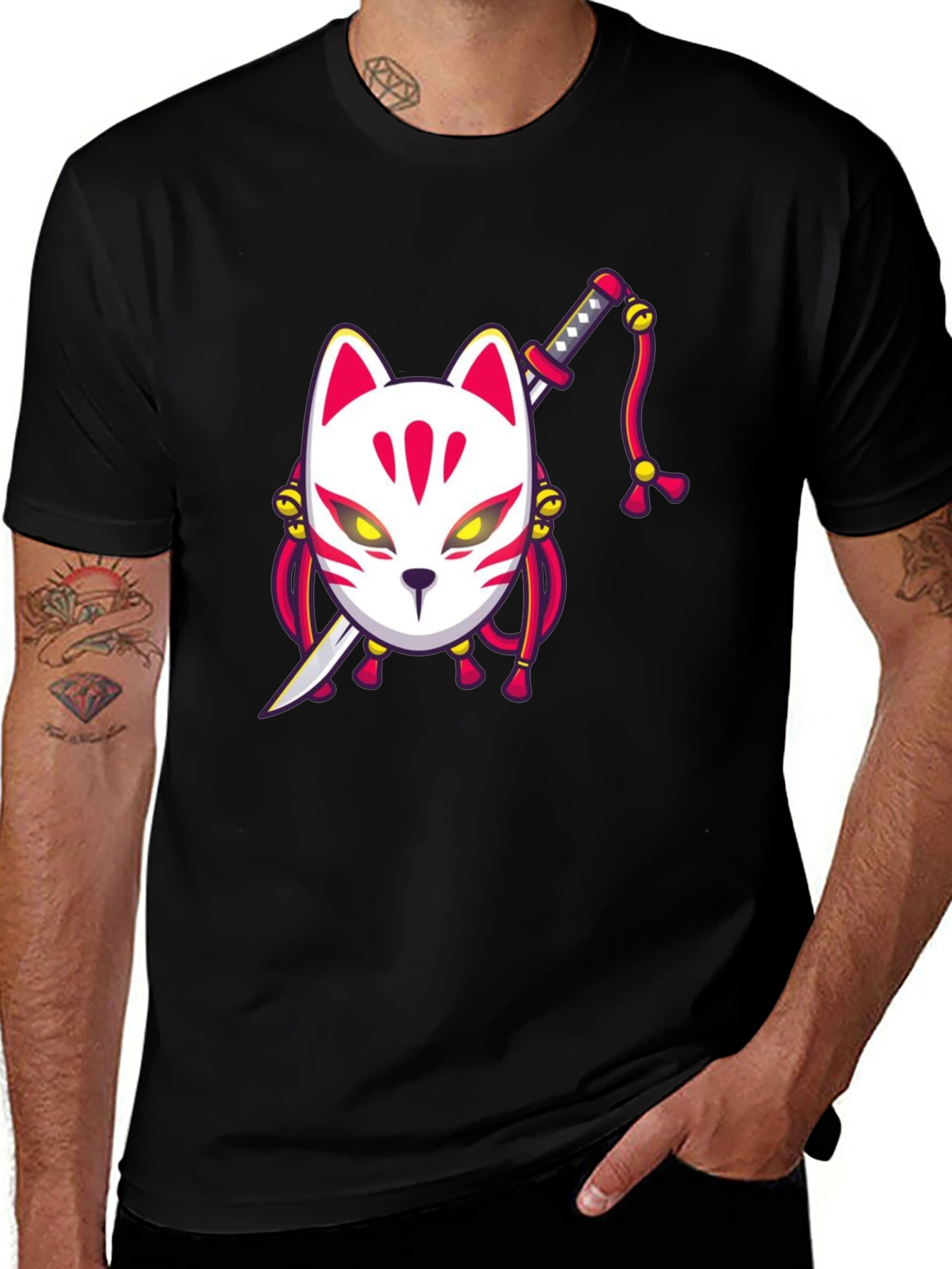 Fox Mask Katana Graphic Tee - Unique Style