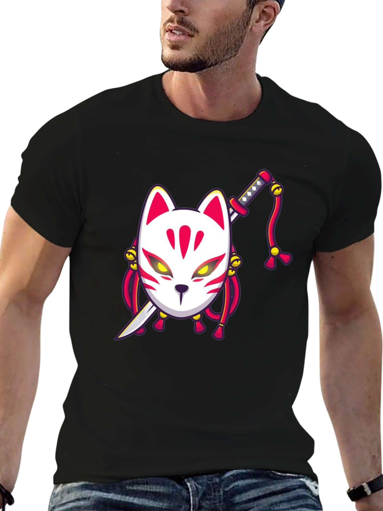 Fox Mask Katana Graphic Tee - Unique Style