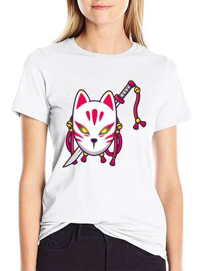 Fox Mask Katana Graphic Tee - Unique Style