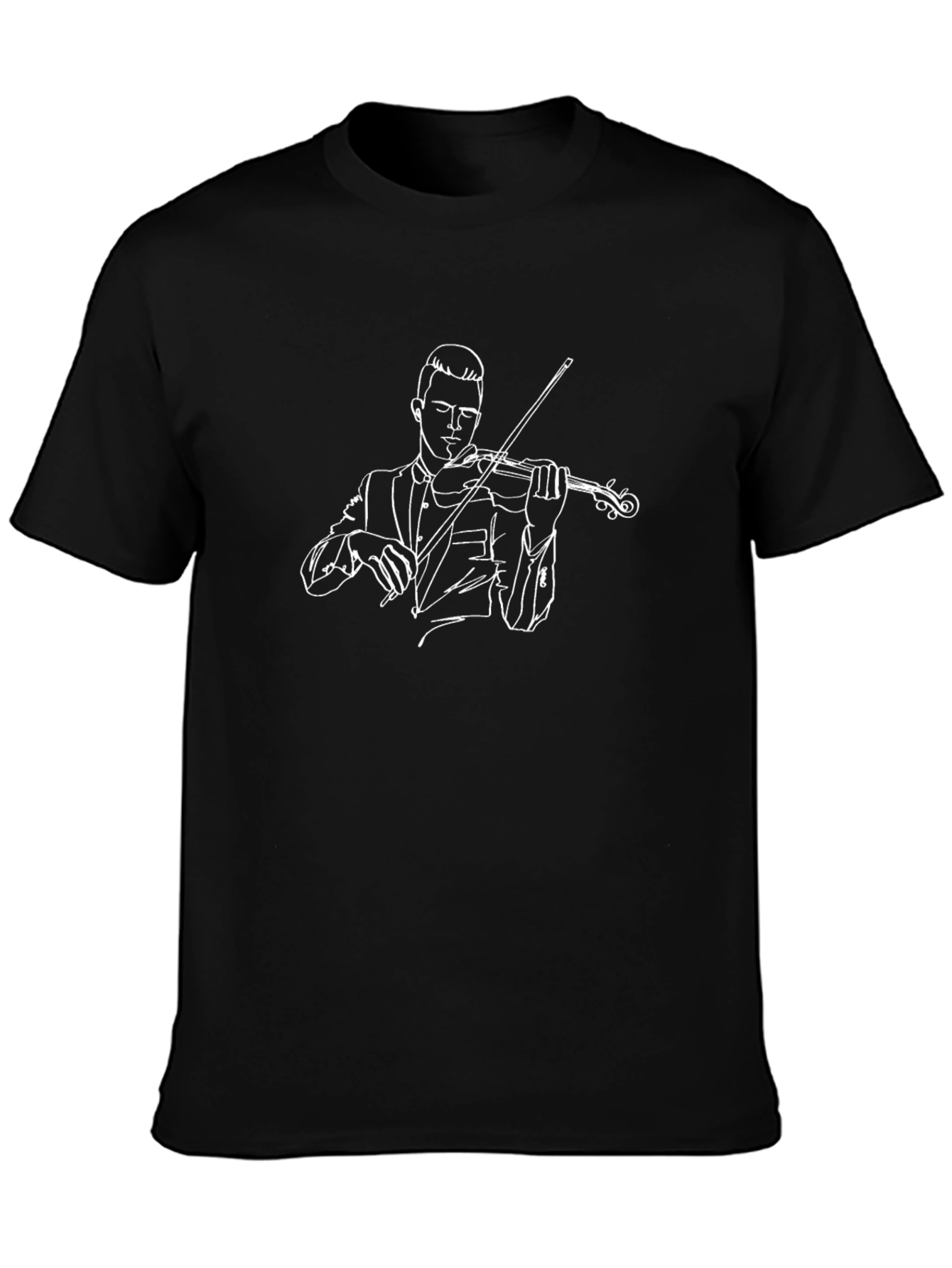 Violinist Line Art Graphic Tee - Black Cotton