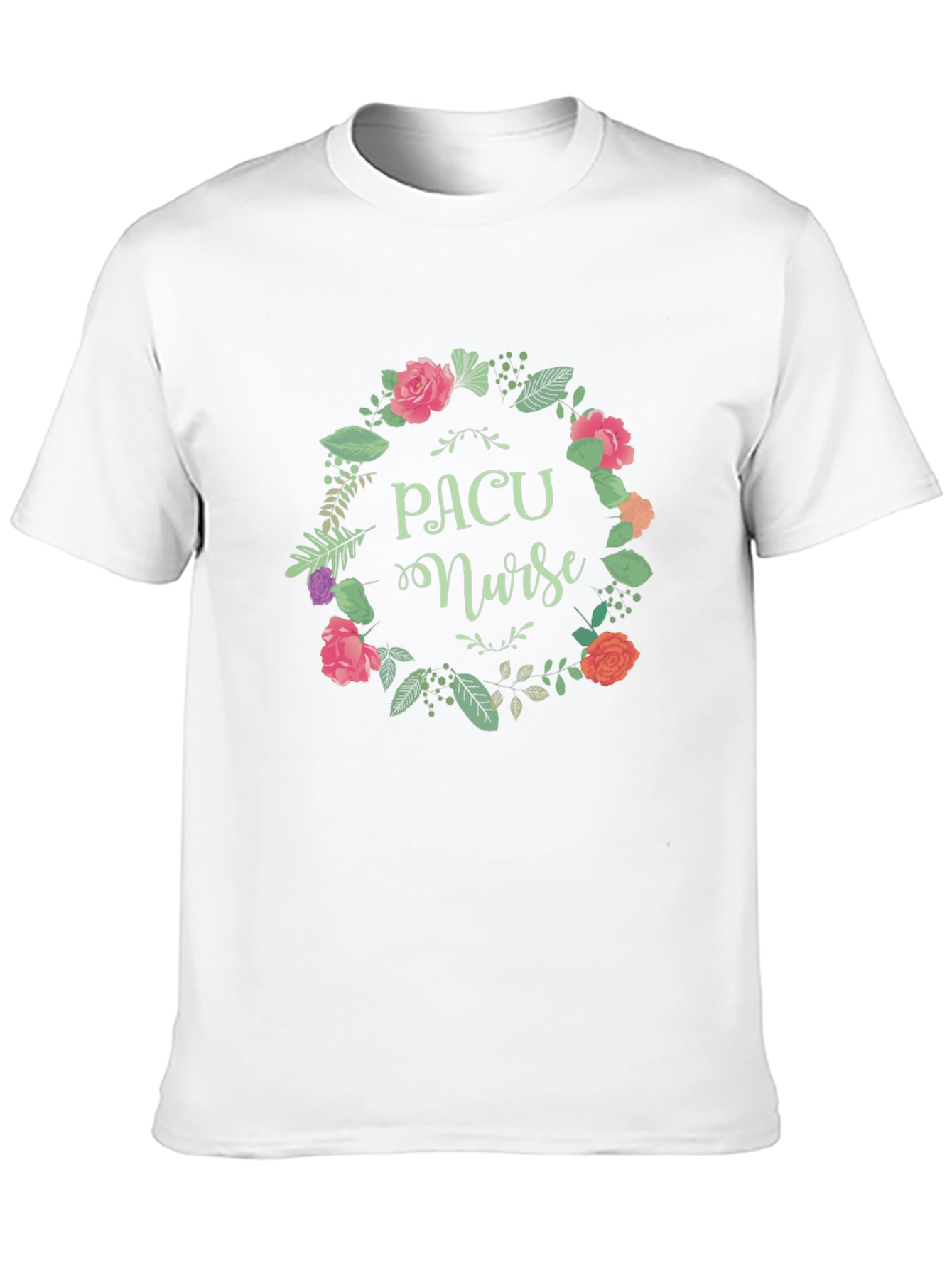 PACU Nurse Floral Wreath Black T-Shirt