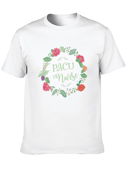 PACU Nurse Floral Wreath Black T-Shirt