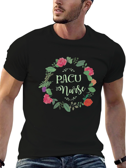 PACU Nurse Floral Wreath Black T-Shirt