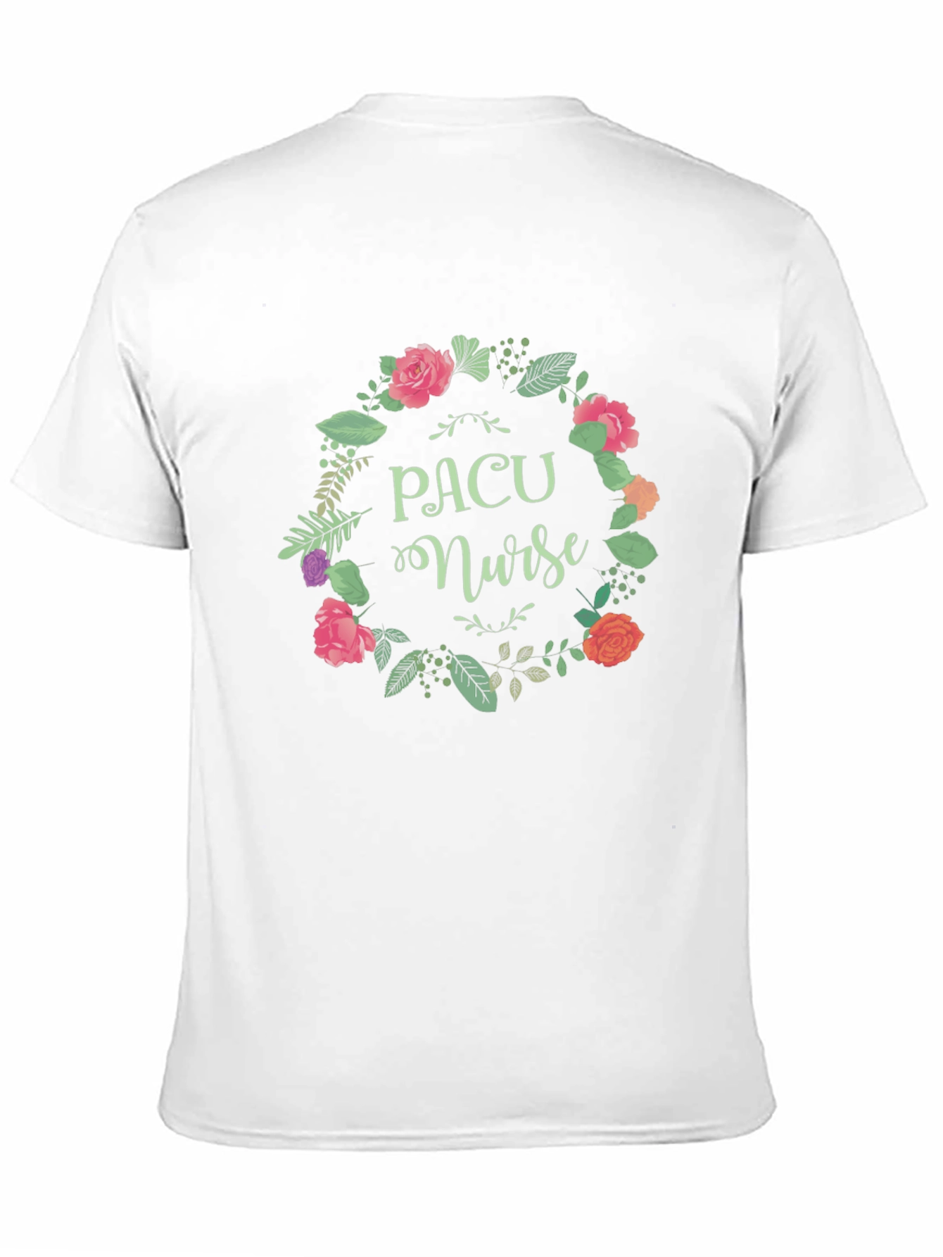 PACU Nurse Floral Wreath Black T-Shirt