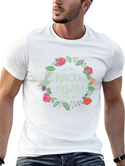 PACU Nurse Floral Wreath Black T-Shirt