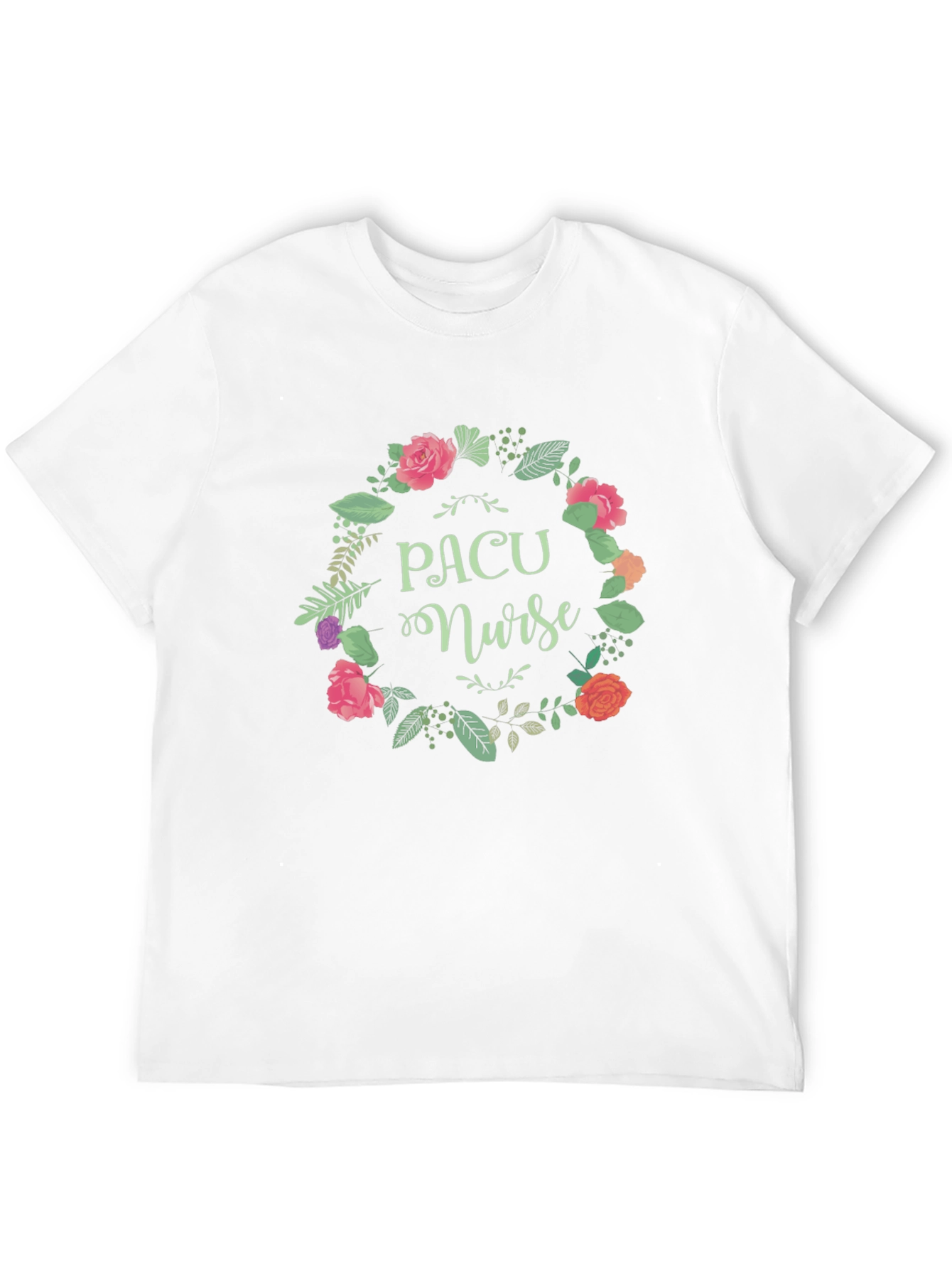 PACU Nurse Floral Wreath Black T-Shirt