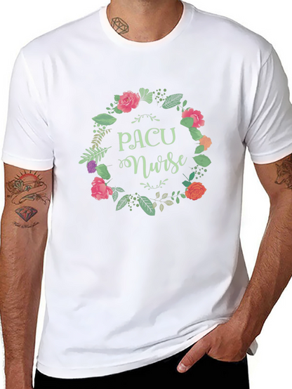 PACU Nurse Floral Wreath Black T-Shirt