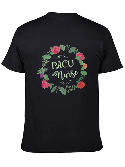 PACU Nurse Floral Wreath Black T-Shirt