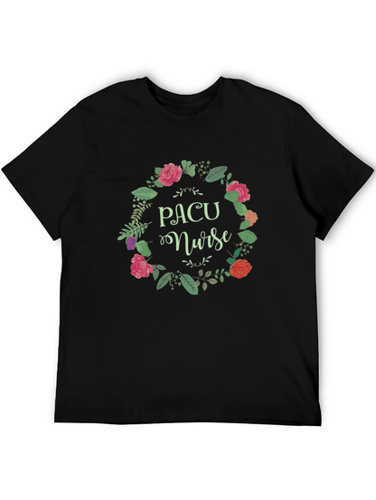 PACU Nurse Floral Wreath Black T-Shirt