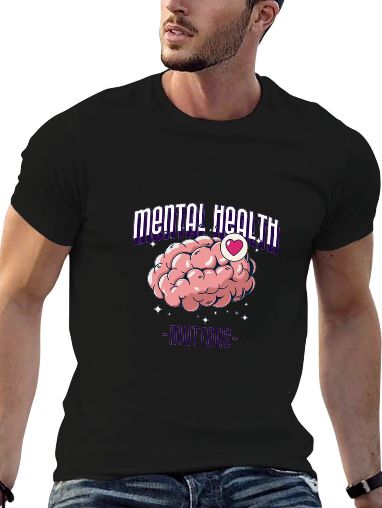 Mental Health Matters T-Shirt - Brain Heart Design