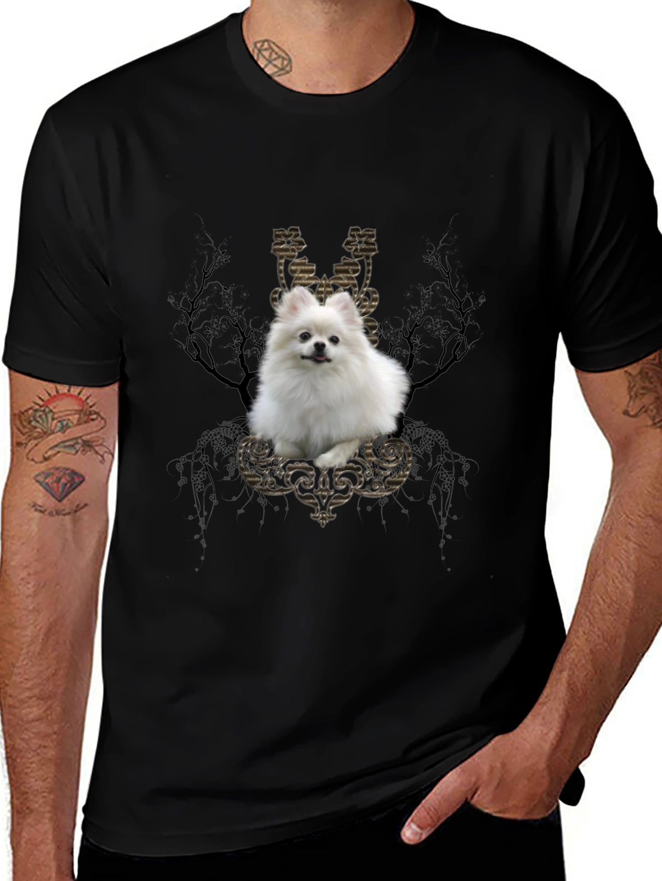 Dog Graphic Tee: Pomeranian in Baroque Frame