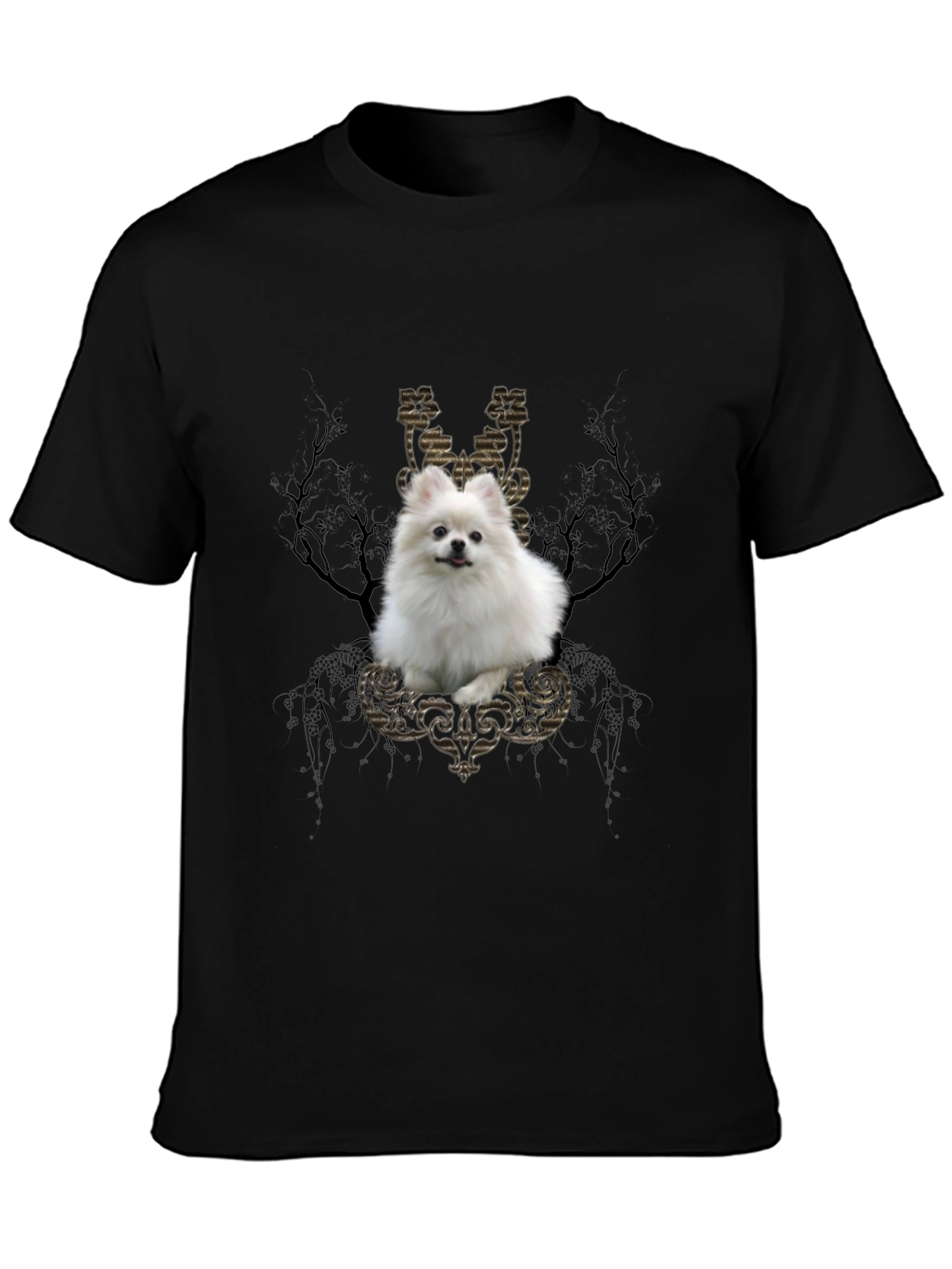 Dog Graphic Tee: Pomeranian in Baroque Frame