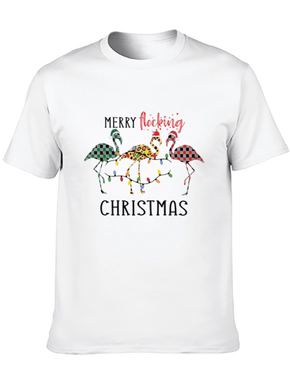 Merry Flocking Christmas Flamingo Graphic Tee