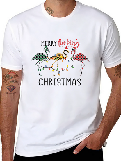 Merry Flocking Christmas Flamingo Graphic Tee