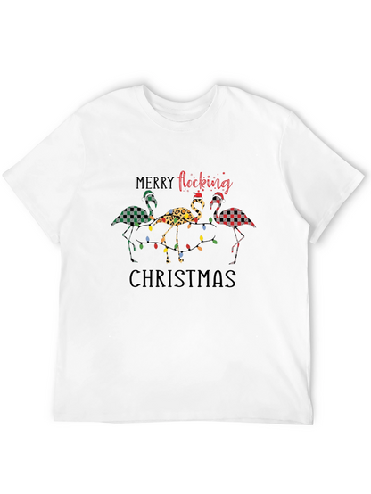 Merry Flocking Christmas Flamingo Graphic Tee