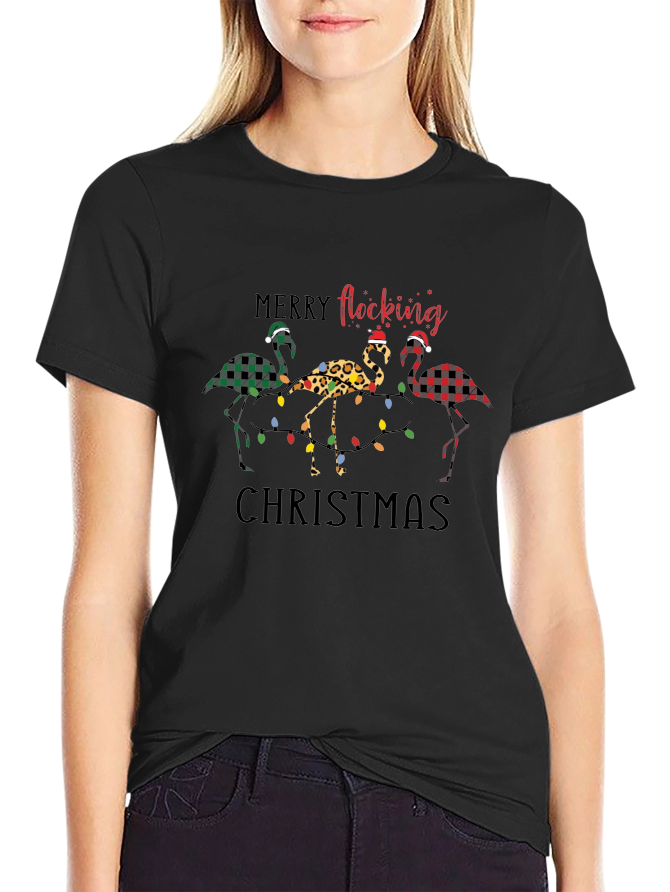 Merry Flocking Christmas Flamingo Graphic Tee