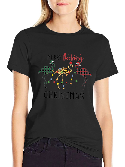 Merry Flocking Christmas Flamingo Graphic Tee