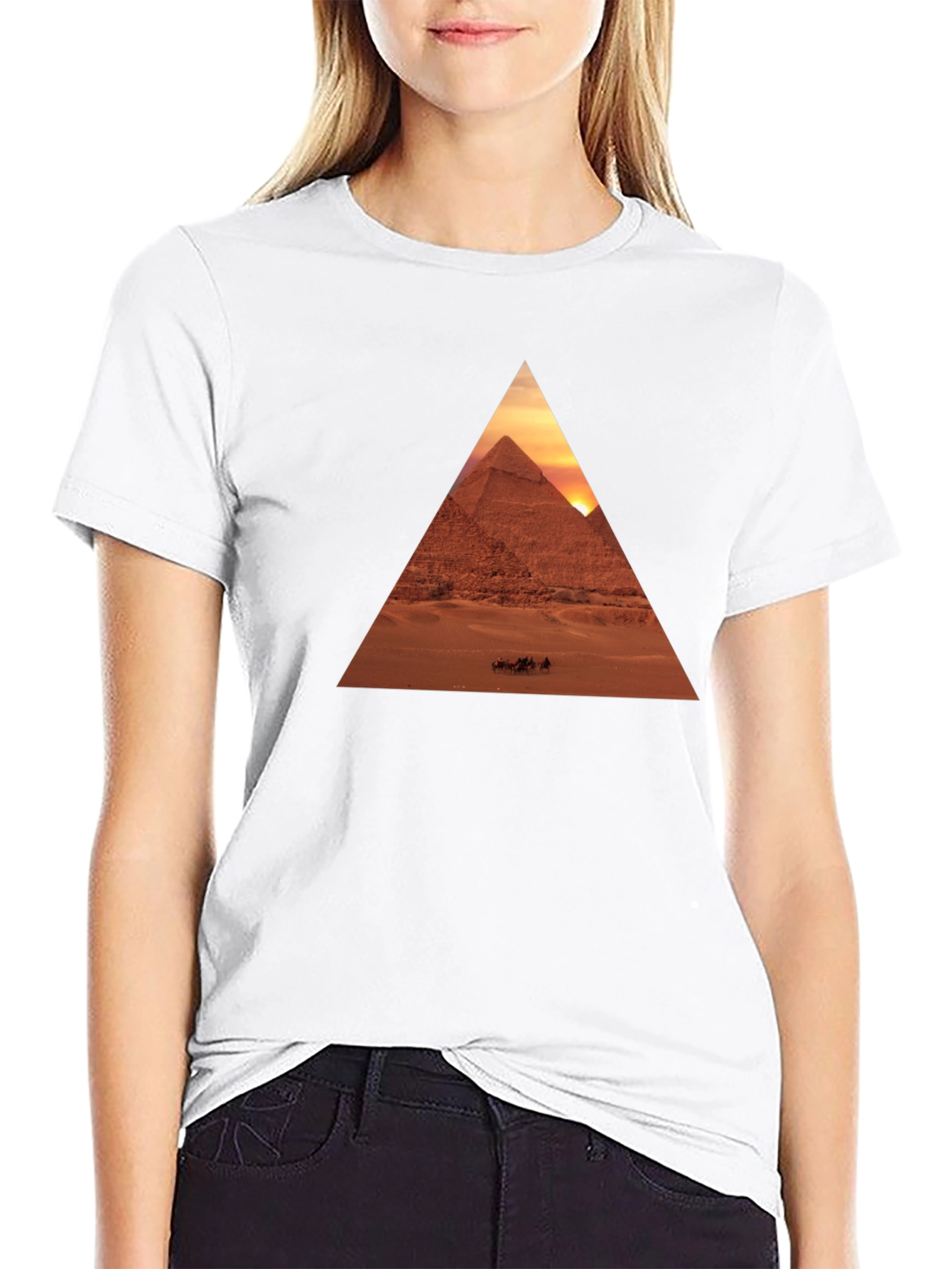 Egyptian Pyramid Triangle Graphic Tee - Black