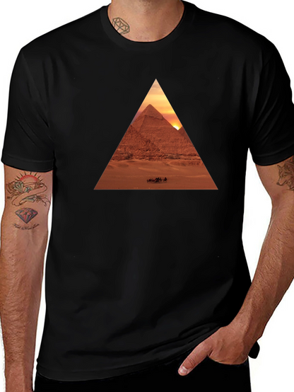 Egyptian Pyramid Triangle Graphic Tee - Black